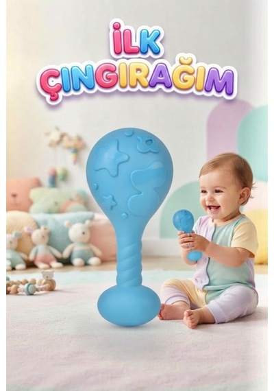 Bebek Çıngırak Eğlenceli Ve Eğitici İlk Çıngırağım Kavrama Geliştirici 15 Cm Oyuncak Mavi