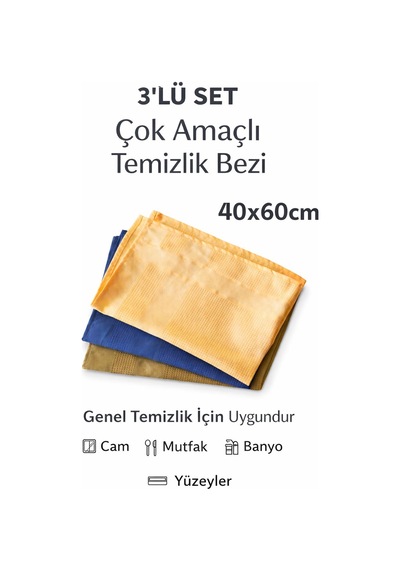 Dp Home Collection 40x60 Cm Büyük Boy Temizlik Bezi 3 Lü Set İz Bırakmaz Mikrofiber Çok Amaçlı Temizlik Bezi Karışık