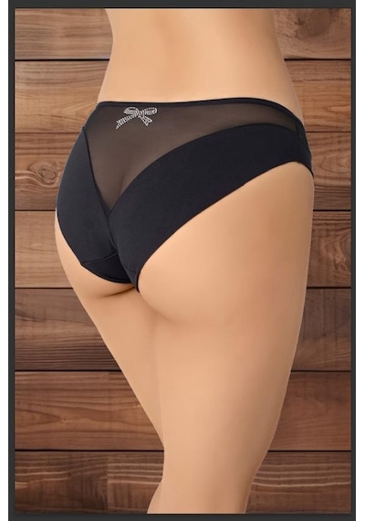 X-Lady Kadın Transparan Tül Detaylı Slip Külot Siyah