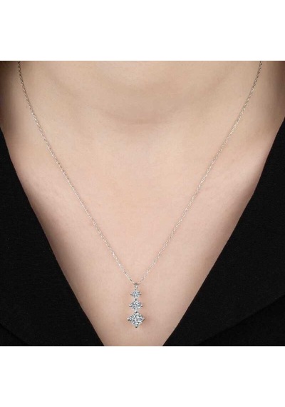 Swarovski Taşlı Gümüş Üçtaş Tektaş Kadın Kolye (551181204)