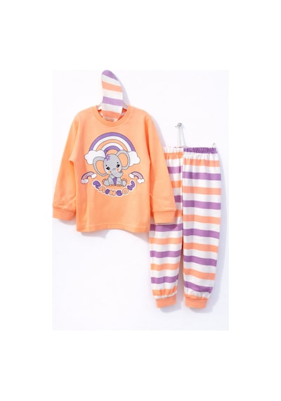 Gökkuşağı Temalı Uyku Bantlı Kız Çocuk Pijama Takımı Beyaz