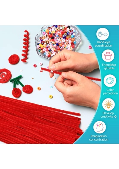 25'li Kırmızı Renkli Şönil, Eğitici Şönil Seti, Tüylü Tel, 30 Cm, Peluş Tel
