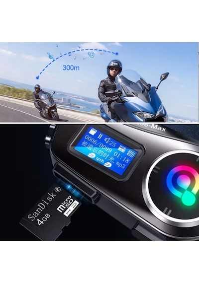 Buffer Q58 Motorsikletler İçin Fener Özellikli Sd Kart Bölümlü Lcd Ekranlı Kablosuz Bluetooth Kulaklıklı