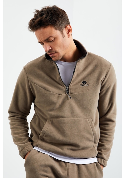 Tommy Life Camel Yarım Fermuar Dik Yaka Lastik Paça Polar Erkek Eşofman Takımı - 85159 Camel
