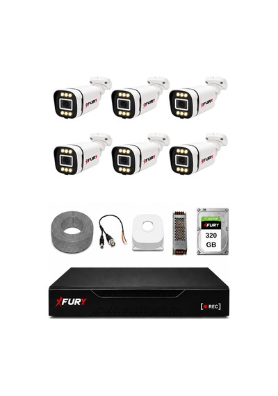 Fury 6 Kameralı 5mp Lens 1080p 6 Warm Led Renkli Gece Görüşlü Güvenlik Kamera Sistemi 320gb 1606
