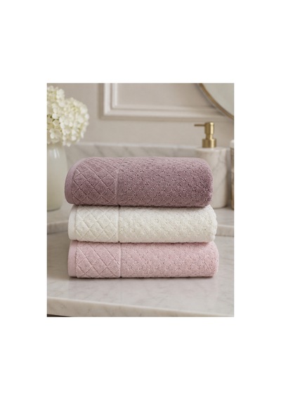 Gonca Kristal Desenli Renkli Havlu 50x90 Cm 3'lü Set %100 Pamuk - Mauve Pearl Çok Renkli