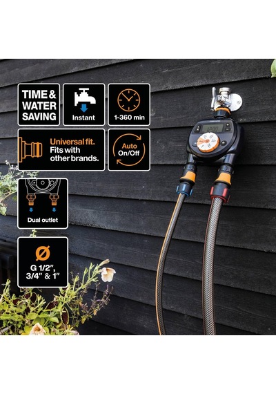 Fiskars 2 Çıkışlı Zamanlayıcı/zamanlayıcı, Tüm Standart Musluk Boyutları İçin, Kolay Okunabilir Lcd Ekran, E