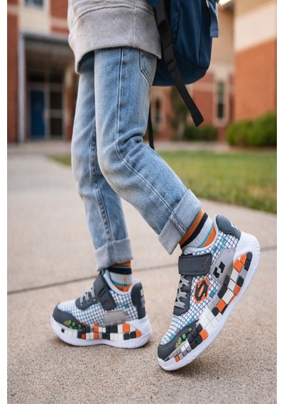 Muggo Block Renkli Blok Tabanlı Cırtlı Ve Bağcıklı Çocuk Sneaker Spor Ayakkabı Gri Muggo Block Renkli Blok Tabanlı Cırtlı Ve Bağcıklı Çocuk Sneaker Spor Ayakkabı Gri