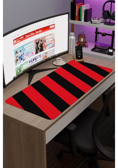 Kırmızı Siyah 90x40 Xxl Taraftar Gaming Oyuncu Mouse Pad Kaymaz Taban Büyük Fare Altlığı Şerit