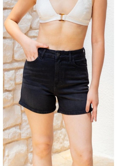 HLT Jeans Siyah Kadın Lily Likralı Mom Fit Yüksek Bel Esnek 90's Kot Şort Lily-siyah 001