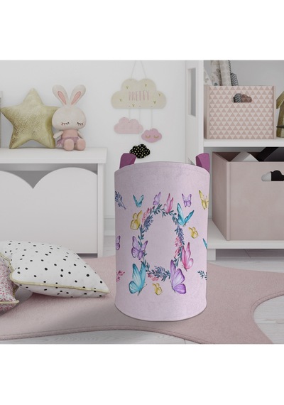 Mekta Home Bebek Ve Çocuk Odası Seksek Ve Kelebek Desenli Pembe Oyuncak Sepeti Renkli Çok Renkli