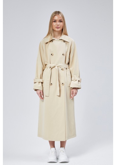 Kadın Oversize Kuşaklı Trençkot Taş