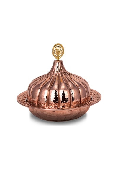Turna Bakır Paşaçadırı Yuvarlak Sunum Tabağı 30 Cm El Dövme Kırmızı Turna9058-1