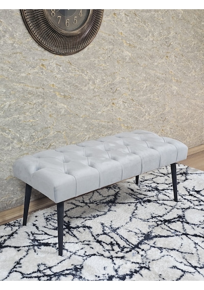 Zafir Siyah Boyalı Sivriltme Ayaklı 90 Cm Puf Bench - Puf - Bench - Kasalı Oturak - Oturak - Yatak Ucu Puf Gri
