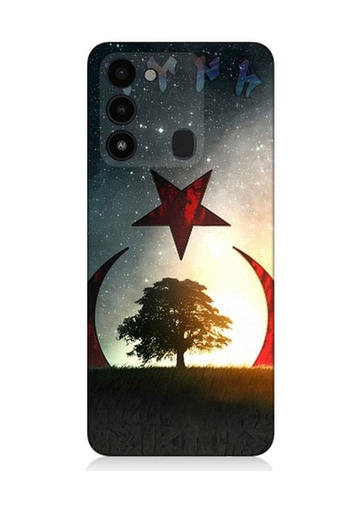 Tecno Spark 8c Uyumlu Göktürkçe Türk Ve Ağaç Bayrak Desenli Silikon Kılıf