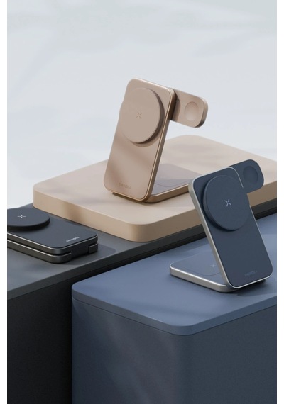 Magtrio Plus 3in1 Katlanabilir 15w Telefon Saat Apple Uyumlu  AirPods Masaüstü Hızlı Şarj Standı - Gold