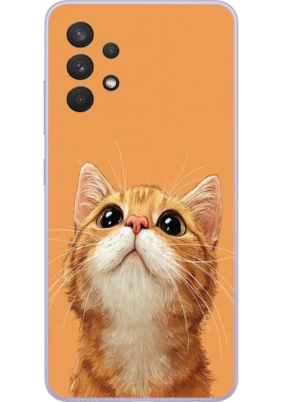 Samsung Galaxy A32 Uyumlu Masum Kedi Baskılı Silikon Kılıf Renkli
