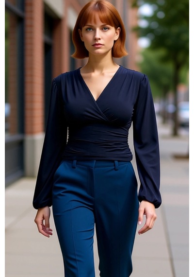 Ersefa Stil Kadın Animal Baskı Yeşili Büzgü Drape Detaylı Kollu Esnek Bl Lacivert