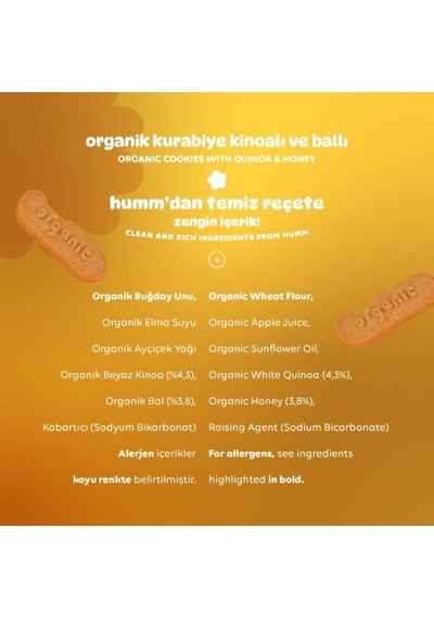 Organik Ballı Ve Kinoalı Kurabiye - 3 Adet 165 G