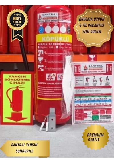 6 Kg Yangın Tüpü  Foam Köpüklü   Ysc Fosforlu Levha -talimat-asma Aparatı-3m Maske