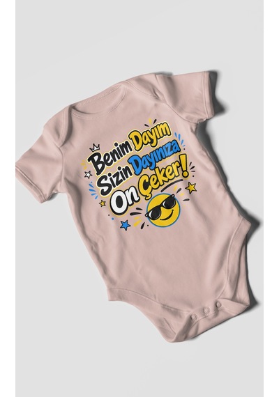 Morivokids Benim Dayım Sizin Dayınıza On Çeker Kısa Kollu Bebek Body %100 Pamuk Pastel Pembe