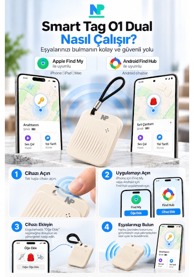 Protap Smart Tag O1 Dual Akıllı Takip Cihazı Apple Bul Ve Android Find Hub Uyumlu 365 Gün Pil Ömrü 1 Adet Protap Smart Tag O1 Dual Akıllı Takip Cihazı Apple Bul Ve Android Find Hub Uyumlu 365 Gün Pil Ömrü 1 Adet