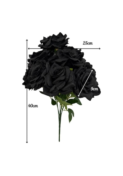 Yapay Çiçek Siyah 9lu Gül Demeti Kumaş 40 25cm