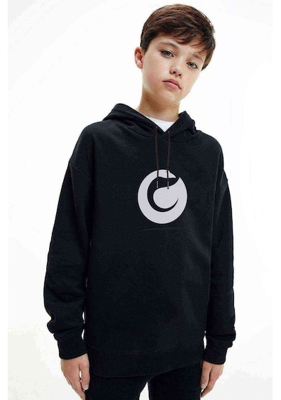 Tshirthane Minimalist Logobaskılı Unisex Çocuk Kapüşonlu Siyah Sweatshirt Siyah