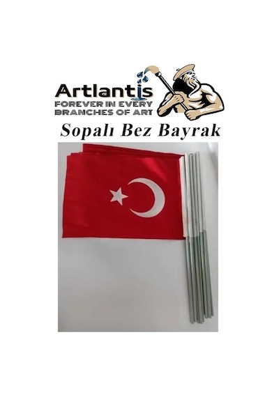 Sopalı Bez Bayrak 20x30 Cm 10 Adet Saplı Bayrak Ay Yıldız Plastik Çıtalı 20 30 Bez Bayrak Mill Bayram Kutlama
