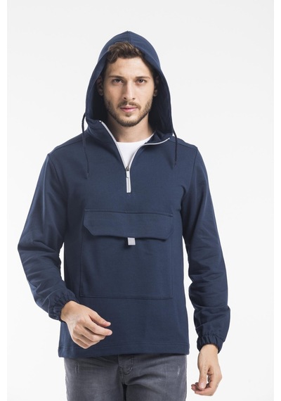 Erkek Kapşonlu Yarım Fermuarlı Sweatshirt Spr 20k52 001