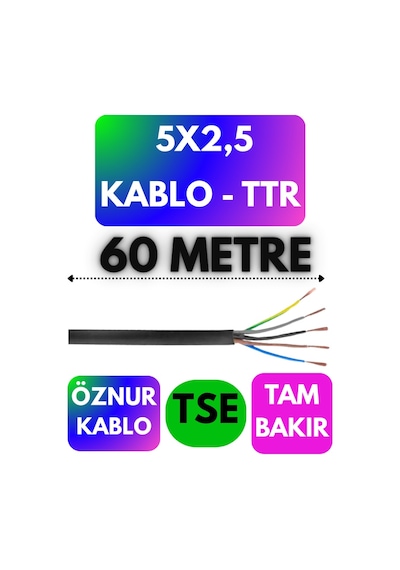 Öznur 5x2,5 Ttr Kablo Siyah Metre Seçenekli - 60 Metre