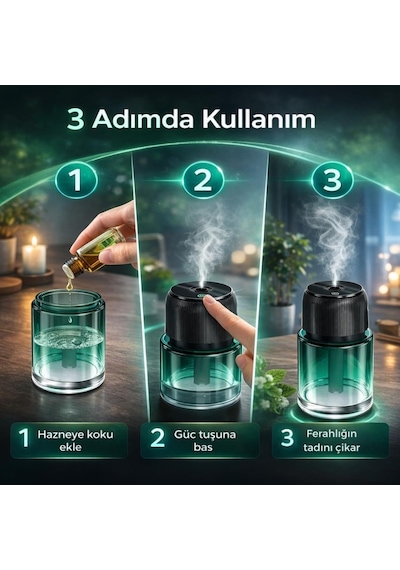 Coofbe Otomatik 160ml Şarjlı Araç Aroma Difüzör Oto Kokusu Işıklı Ev Oda Araba Koku Makinası Aromaterapi