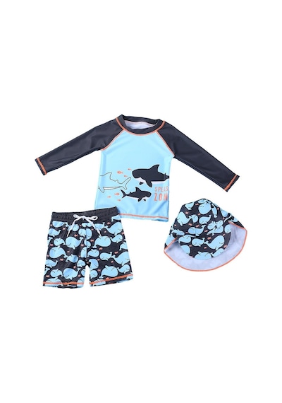 Petityu Upf50+ Güneş Korumalı Laci Uzun Kollu Köpekbalığı Desenli 3'lü Mayo Set Şapka T-shirt Şort Lacivert - Mavi Petityu Upf50+ Güneş Korumalı Laci Uzun Kollu Köpekbalığı Desenli 3'lü Mayo Set Şapka T-shirt Şort Lacivert - Mavi