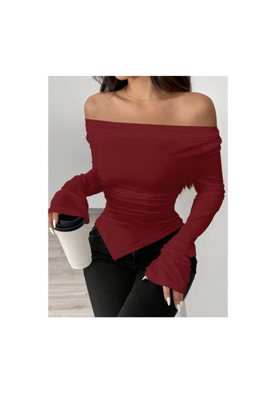 Cool Tarz Değiştirilebilir Omuz Detaylı Uzun Kollu Bluz Bordo Bordo