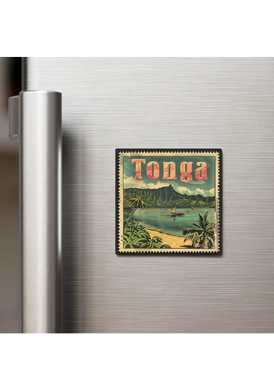 Tonga Tonga - Posta Pulu Temalı Ülke - Baskılı Buzdolap Magneti Kare - 9x9 Cm