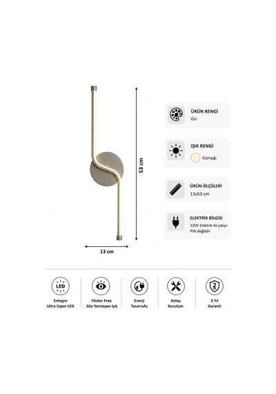 Gena Modern Led Duvar Apliği Günışığı Gri