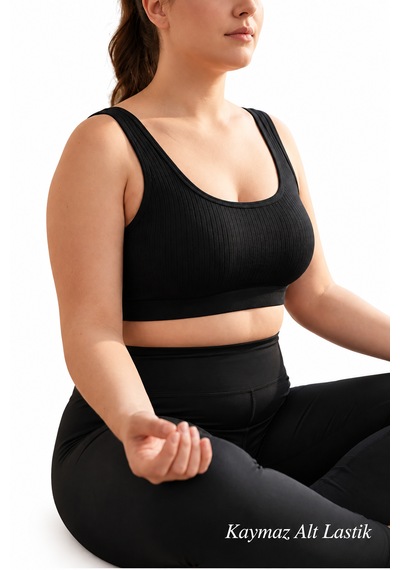 İpeksi Collection Kalın Askılı Pamuklu Çıkarılabilir Pedli Büstiyer Bralet - Sporcu Yarım Atlet Siyah