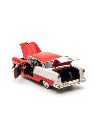 Motormax 1:24 1955 Chevy Bel Air Diecast Metal Model Araba Kırmızı Beyaz