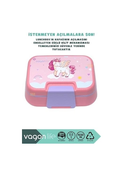 1030ml Lunchbox Tek Katlı 3 Bölmeli Pp Plastik Sefer Tası Yemek Kutusu Pembe Açık