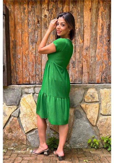Neşeli Butik Kadın Yeşil Astarsız Midi Boy Bürümcük Elbise Lptr03 Yeşil