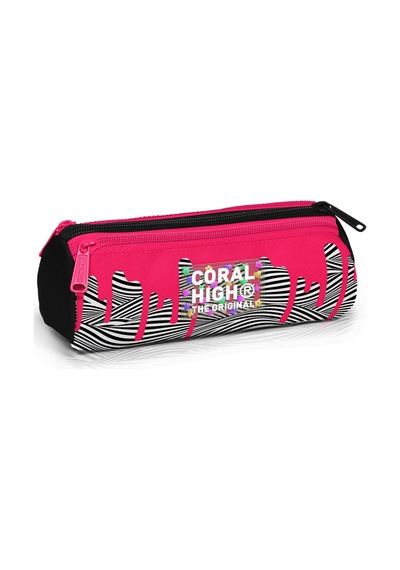 Coral High Kids Pembe Siyah Beyaz Desenli Üç Bölmeli Kalem Çantası 11178 Pembe - Beyaz