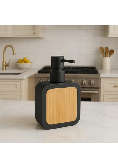 Mat Antrasit Sabunluk Ahşap Desenli Lüks, Ergonomik Tasarım, Ahşap Dispenser Siyah 000 Açık Krem