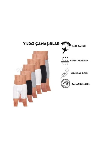 Yıldız Çamaşır 05,140,141 Erkek Süprem Paçalı Karışık Renkli Boxer 6 Adet Çok Renkli
