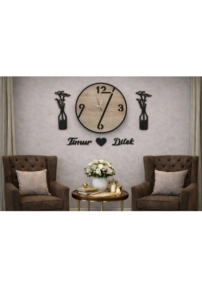 Salon Duvar Saati 40 Cm Çiçekler 30 Cm Kişiye Özel Modern Ve Şık No1004 Çok Renkli