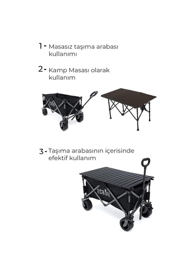 Masalı Katlanır Vagon Taşıma Arabası Siyah