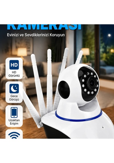 Wi-fi Güvenlik Kamerası Antenli, Gece Görüşlü Ve Hareket Sensörlü