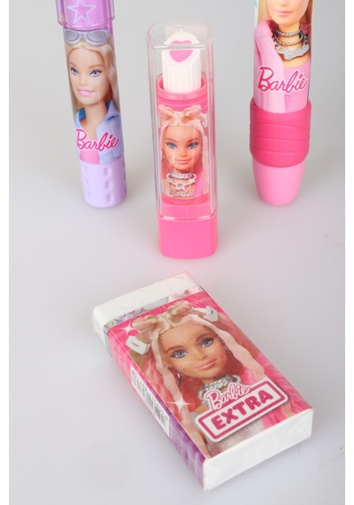 X Dekomus Lisanslı Barbie 4 Adet Silgi Seti Ruj Silgi,çevirmeli Roket Silgi,kare Silgi,roket Silgi,basmalı Silgi