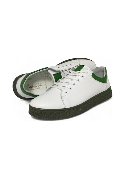 Catelli %100 Deri Ortopedik Erkek Rahat Günlük Sneaker Mevsimlik Taraftar Ayakkabı 40-44 Yeşil Beyaz
