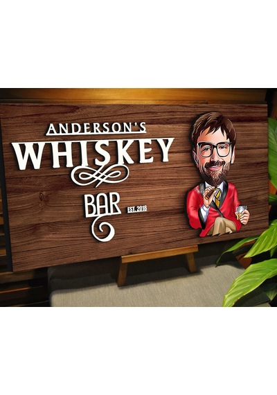 Bk Gift Kişiye Özel Karikatürlü Kabartma Tasarım Ceviz Ahşap Bar Tabelası, Home Bar Tabela, Rustik Ev Dekorasyonu, Duvar Dekoru-5