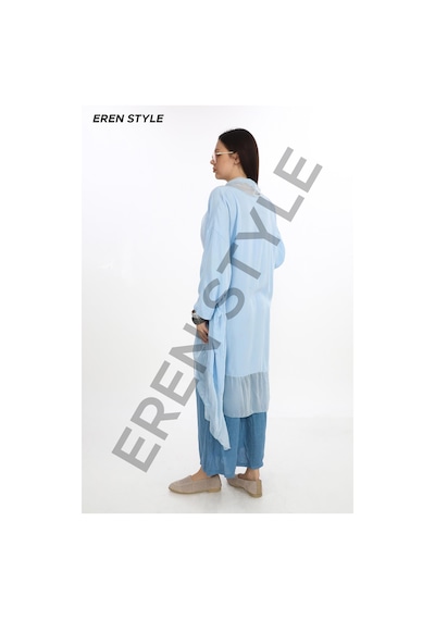 Eren Style Italyan Ipek Detaylı Oversize Kaftan & Bluz-8711 Bebe Mavi